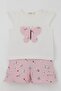 Baby Girl Shorts Set Flower Printed Butterfly Embroidered Button Accent Pieces 6 Months-2 Years, Ecru