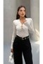 Blouse with Gathered Chest and Accessory Details - 2
