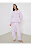 Lilac Self Striped Fleece Long Sleeve Top and Pyjama Set