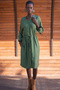 Women's Viscose Trimmed V-Neck Fully Buttoned Long Double Sleeve Belted Dress, 405100 - 4