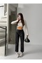 Women's Black Waist Drawstring Belt Elastic Leather Pants