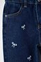 Koyu Mavi %100 Pamuk Nakışlı/İşlemeli Kız Çocuk Denim Jeans TKDAW26JE00011 - 3