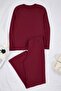 Wardrobe Essentials Bordo Fitted/Vücuda Oturan Fitilli Esnek Örme Alt-Üst Takım TBBAW26CP00010 - 2