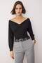 Black Fitted/Bodycon Shirred/ Draped Knitted Blouse Twoaw26Bz00331