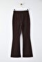 Koyu Kahverengi Flare İspanyol Paça Bootcut  Dokuma Pantolon TOFAW19BB0581 - 10