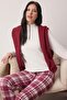 Beyaz-Bordo Fermuarlı Yumuşak Waffle Örme Pijama Takımı THMAW26PT00186 - 2