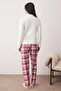 Beyaz-Bordo Fermuarlı Yumuşak Waffle Örme Pijama Takımı THMAW26PT00186 - 4