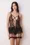 Siyah Bacak Bant ve Tül Detaylı Külotlu Dantel Kapsız Babydoll/Fantezi Gecelik THMAW26LL00022 - 2