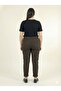 Women's Brown Italian Gilded Shiny Pattern Stretch Fabric Trousers - 2