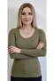 Women's Khaki Green Long Sleeve V-Neck Body - 2