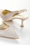 Women's Gold Satin Studded with Stones 5 cm Thin Galvanized Heels Comfortable Stiletto - 5