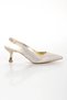 Women's Gold Satin Studded with Stones 5 cm Thin Galvanized Heels Comfortable Stiletto - 3
