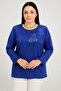 Relaxed Cut Round Neck Sleeve Embroidered Mother Women's Combed Cotton Blouse