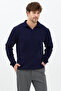 Men's Navy Blue Slim Fit Long Sleeve Polo Neck Sweater - 2