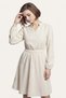 Women's Cream Velvet V-Neck Elastic Waist Slim F Corded Fabric Flared Dress Arm-25K001049 - 3