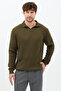 Men's Khaki Slim Fit Long Sleeve Polo Neck Knitwear Sweater