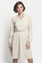 Women's Cream Velvet V-Neck Elastic Waist Slim F Corded Fabric Flared Dress Arm-25K001049