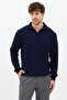 Men's Navy Blue Slim Fit Long Sleeve Polo Neck Sweater - 3