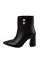 Women's Black Leather Heeled Boots with Metal Accessories - 5