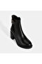 Women's Black Metal Buckle Detailed Heeled Leather Boots - 5