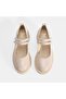 Women's Cream Mary Jane Velcro Detailed Leather Ballerinas - 8