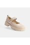 Women's Cream Mary Jane Velcro Detailed Leather Ballerinas - 5