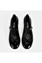Women's Black Buckle Accessory T-Band Patent Leather Heeled Ballerinas - 7