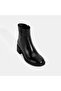 Women's Black Zippered Heeled Leather Boots - 5