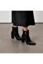 Women's Black Leather Heeled Boots with Metal Accessories