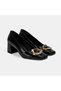 Women's Black Patent Leather Heeled Shoes with Metal Buckle Accessories