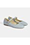 Women's Blue Leather Mary Jane Ballerinas