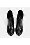 Women's Black Zippered Heeled Leather Boots - 6