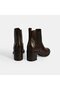Women's Brown Elastic Heeled Leather Boots - 8