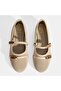 Women's Beige Leather Ballerinas with Metal Buckle Accessories - 7