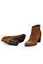 Women's Tan Zippered Heeled Suede Boots - 5