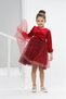 Red Velvet Girl's Dress with Pleated Tutu Skirt Autumn & Winter