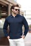 Navy Blue Polo Neck Zippered Long Sleeve Men's Sweater 7240