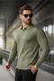 Khaki Polo Neck Striped Long Sleeve Sweater 7239 - 2