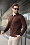 Brown Polo Neck Striped Long Sleeve Sweater 7239