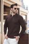 Brown Polo Neck Zippered Long Sleeve Men's Sweater 7240 - 4