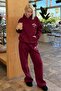 Burgundy Hooded Printed Women's Tracksuit Set Mg2524