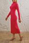 Camisole Turtleneck Slit Knitted Long Dress Fuchsia - 4