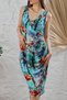 Women's Cross Collar Bird's Eye Lace Detailed Midi Dress