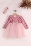 Pink Bow Velvet Baby Dress Pleated Ruffled Tulle - 7