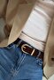 Alessia Gold Buckle Suede Belt (Dark Brown) - 2