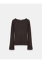 32322 Boat Neck Long Sleeve Top-Dark Brown - 6