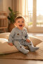Ribbed Cotton, Blue Teddy Bear Patterned Baby Romper – 9 Months - 4