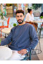 Blue Thessaloniki Fabric Crew Neck Sweatshirt Comfortable Fit Sleeve Hem Elastic - 8