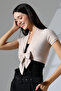 Blama Women's Soft Touch Short Sleeve Front Tie Diagonal Jacquard Short Combed Cotton Cardigan & Bolero - Beige
