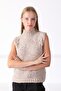 Women's Beige Stand Collar Wool Knitwear Sweater - 2